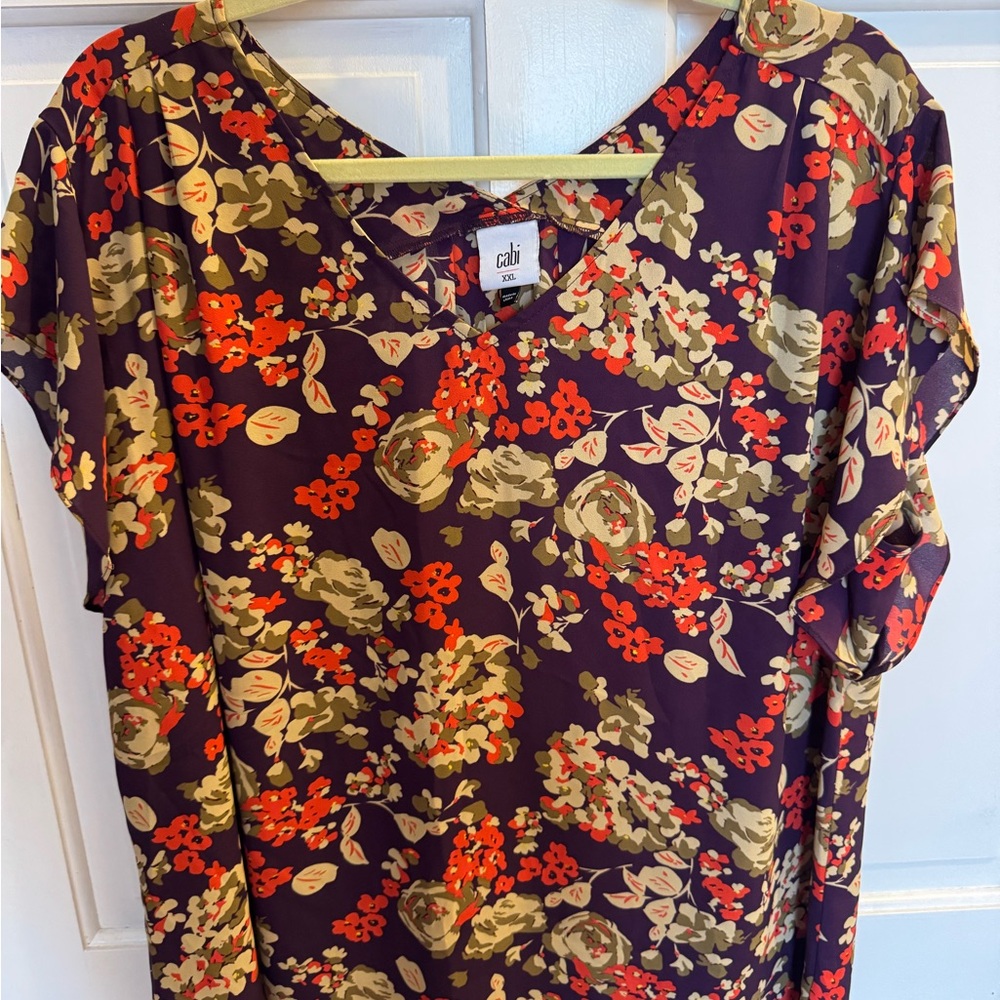 CAbi Women's Floral Blouse - Red and Olive